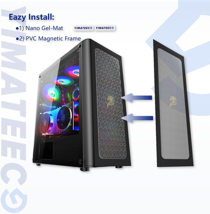 YIMATEECO فلتر غبار PC 360 مم مروحة مغناطيسية فلتر شبكة غبار لجهاز الكمبيوتر/مزود الطاقة/الموجهات، غطاء مروحة مقاوم للغبار من PVC 50 شبكة (PVC، جمالية رجل، 120 * 360 مم، 4 قطع، أسود) - Image 4